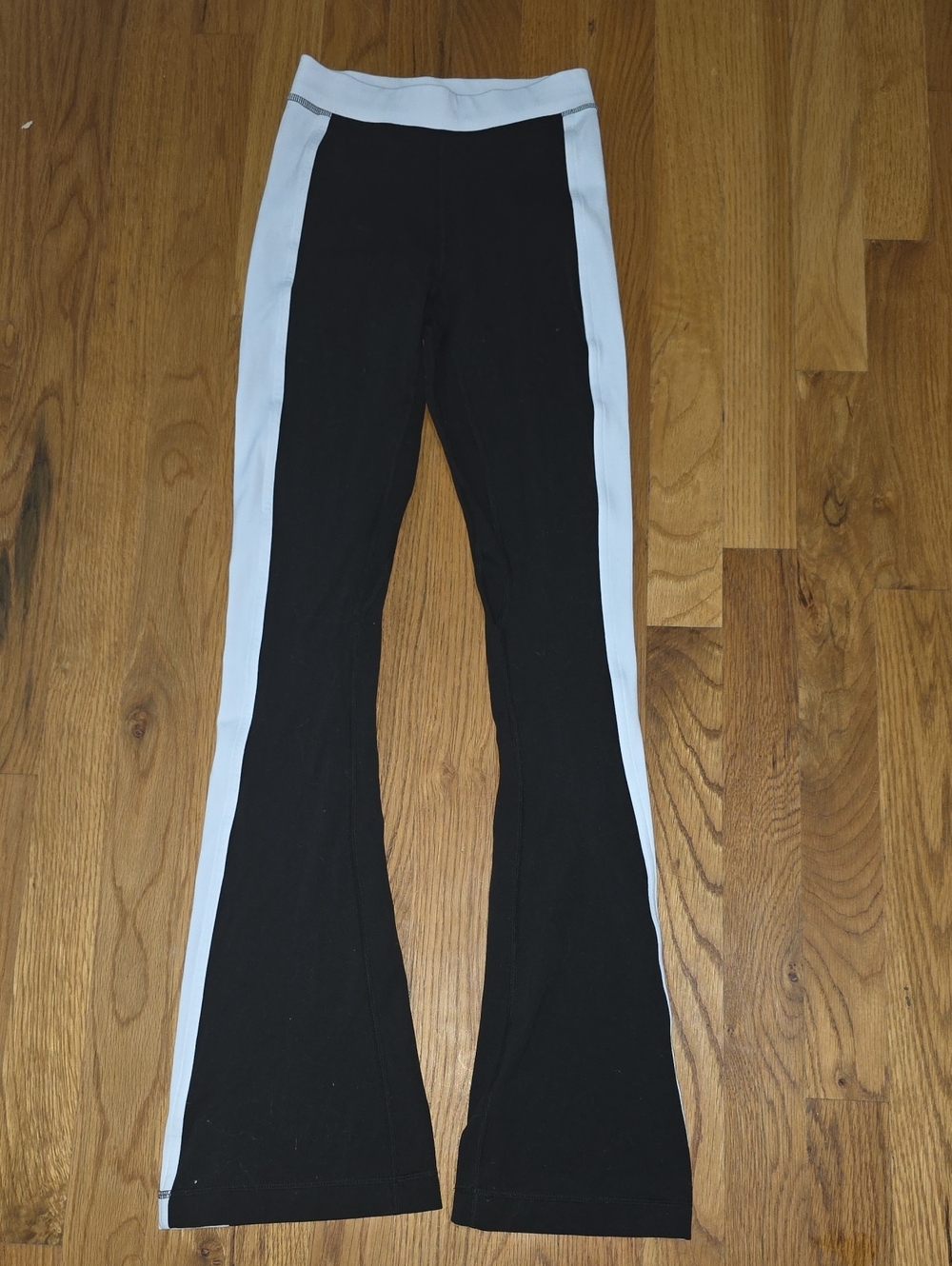 Lululemon Nulu Black Flared Leggings with White Side Stripes